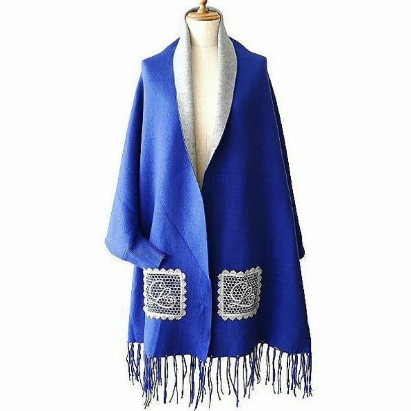 新品 近沢レース chikazawa 袖付きショール M〜Lサイズ ロイヤルブルー