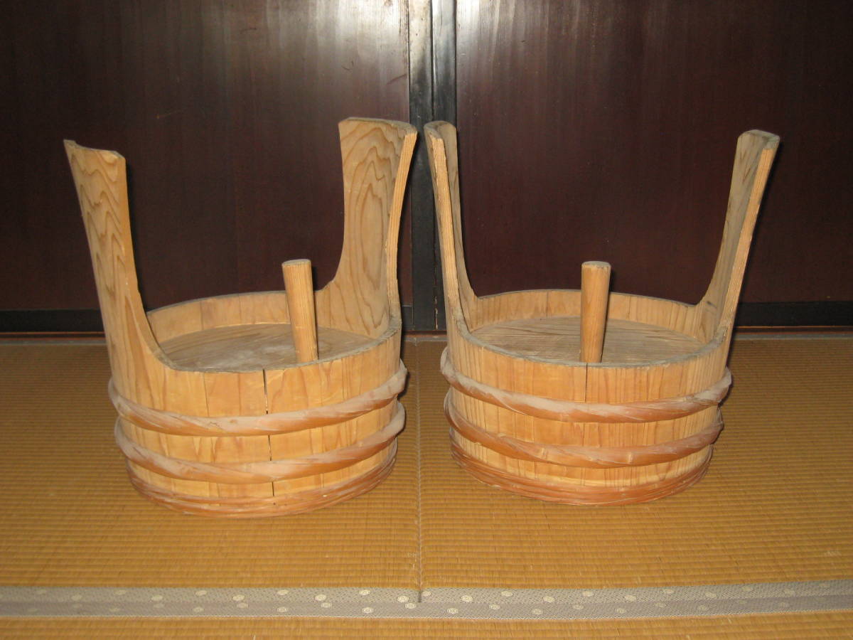 明治時代 古民具 角樽 一対 径37.5cm 全高44cm /木地 祝樽 酒樽 つの樽 インテリア オブジェ(木工、竹工芸)|売買された ...