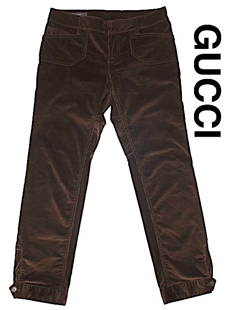 二点以上で送料無料！980【極美品】イタリア製 グッチ GUCCI コーデュロイ コットン パンツ 裾ボタン サイズ40 L位 レディース ブラウン