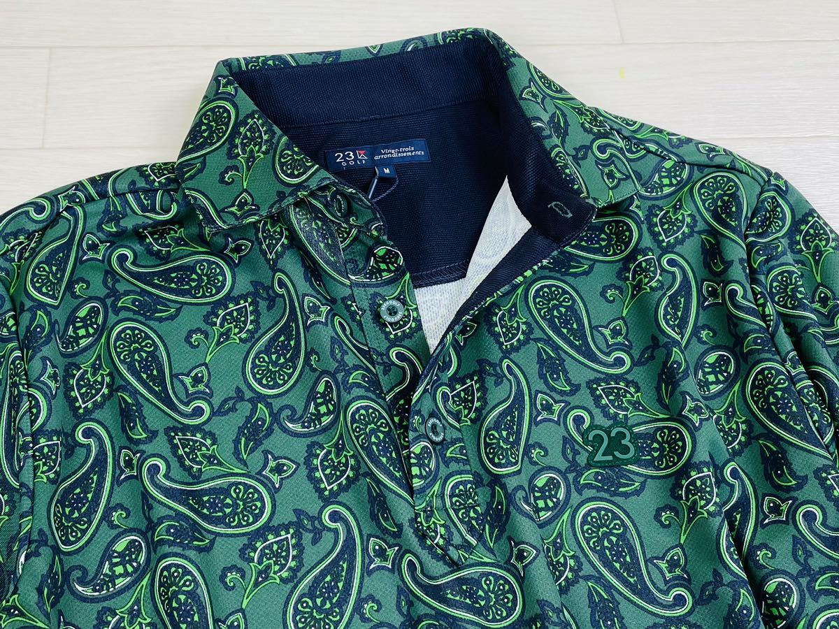 1円スタート!定価2万 Mサイズ新品未使用 23区GOLF23区ゴルフ サラッと気持ち良い生地感 吸水速乾 ペイズリー柄 プリント長袖シャツ