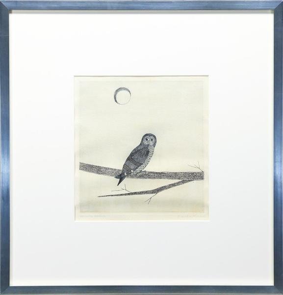 南桂子　版画　サイン　署名　限定 真作】【WISH】南桂子「フクロウ」銅版画 直筆サイン ◇人気作 〇人気