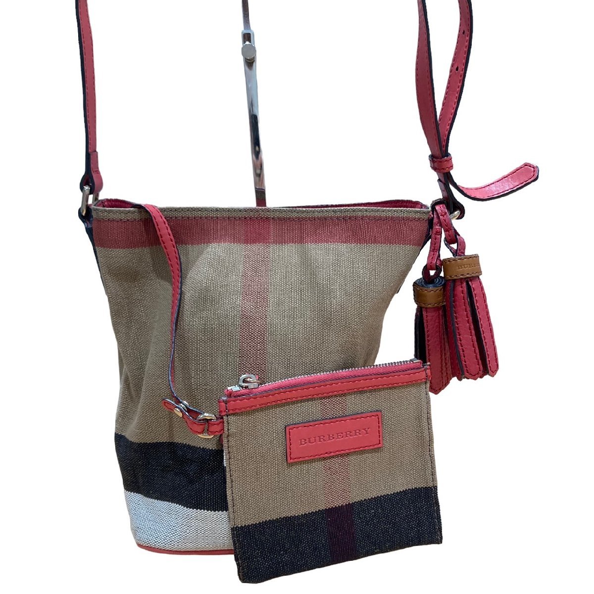 BURBERRY バーバリー ノバチェック ショルダーバッグ ポーチ付 レザー 