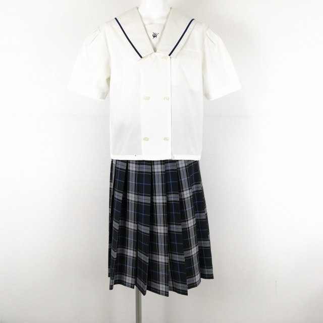 新作，100%新品 1円 セーラー服 チェックスカート 上下2点セット 大きいサイズ 夏物 青1本線 女子 学生服 中学 高校 白 制服 ランクC EY6841(学生服)｜売買されたオークション情報、yahooの商品情報をアーカイブ 学生服