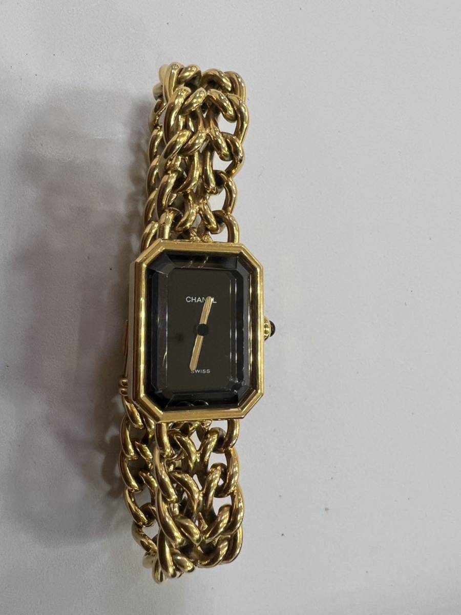 CHANEL シャネル プルミエール L 黒文字盤 スクエア カットガラス レディース腕時計 稼動品