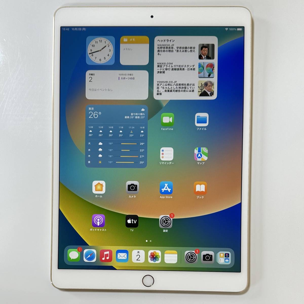 Apple iPad Pro (10.5インチ) ゴールド 512GB MPGK2J/A Wi-Fiモデル iOS16.5 アクティベーションロック解除済