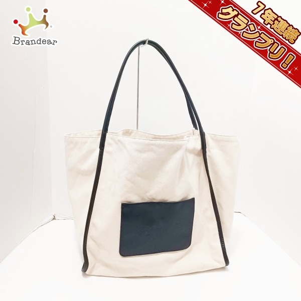 アニエスベー agnes b トートバッグ - キャンバス×レザー アイボリー×黒 バッグ