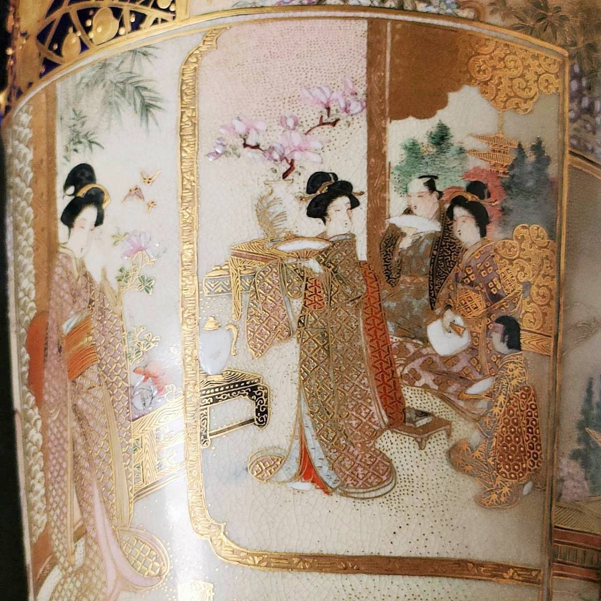 古薩摩金襴手 双耳花瓶 在銘「楠部」／共箱 流薩摩焼 【公式通販】