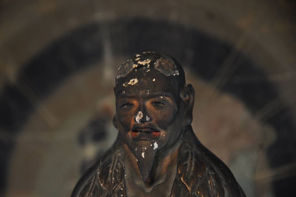 置物 唐物 彫刻 羅漢像 高61,5cm 獅子 - 木彫 中国古玩 時代物 唐木 中国