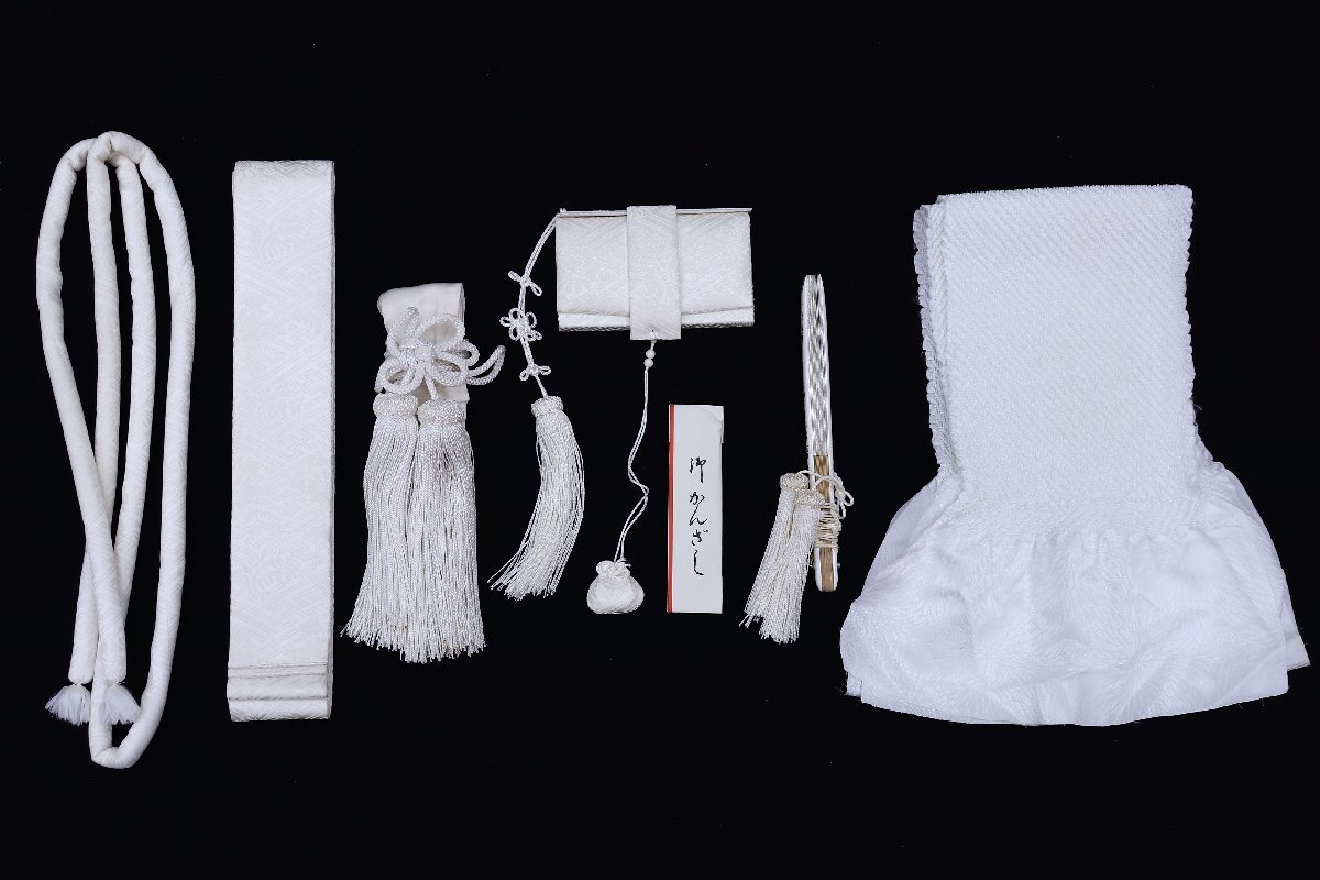 cherry★x9814ym★和装花嫁の小物特集☆婚礼 筥迫(ハコセコ)セット★白系★丸ぐけ ビラカン 抱え帯 【中古品/正絹】