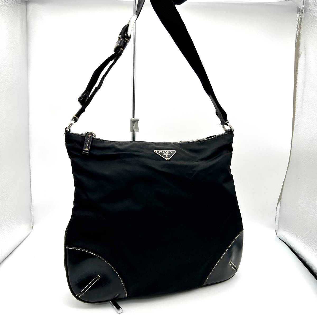 TY0689□PRADA プラダ ショルダーバッグ ナイロン レザー 三角ロゴ 