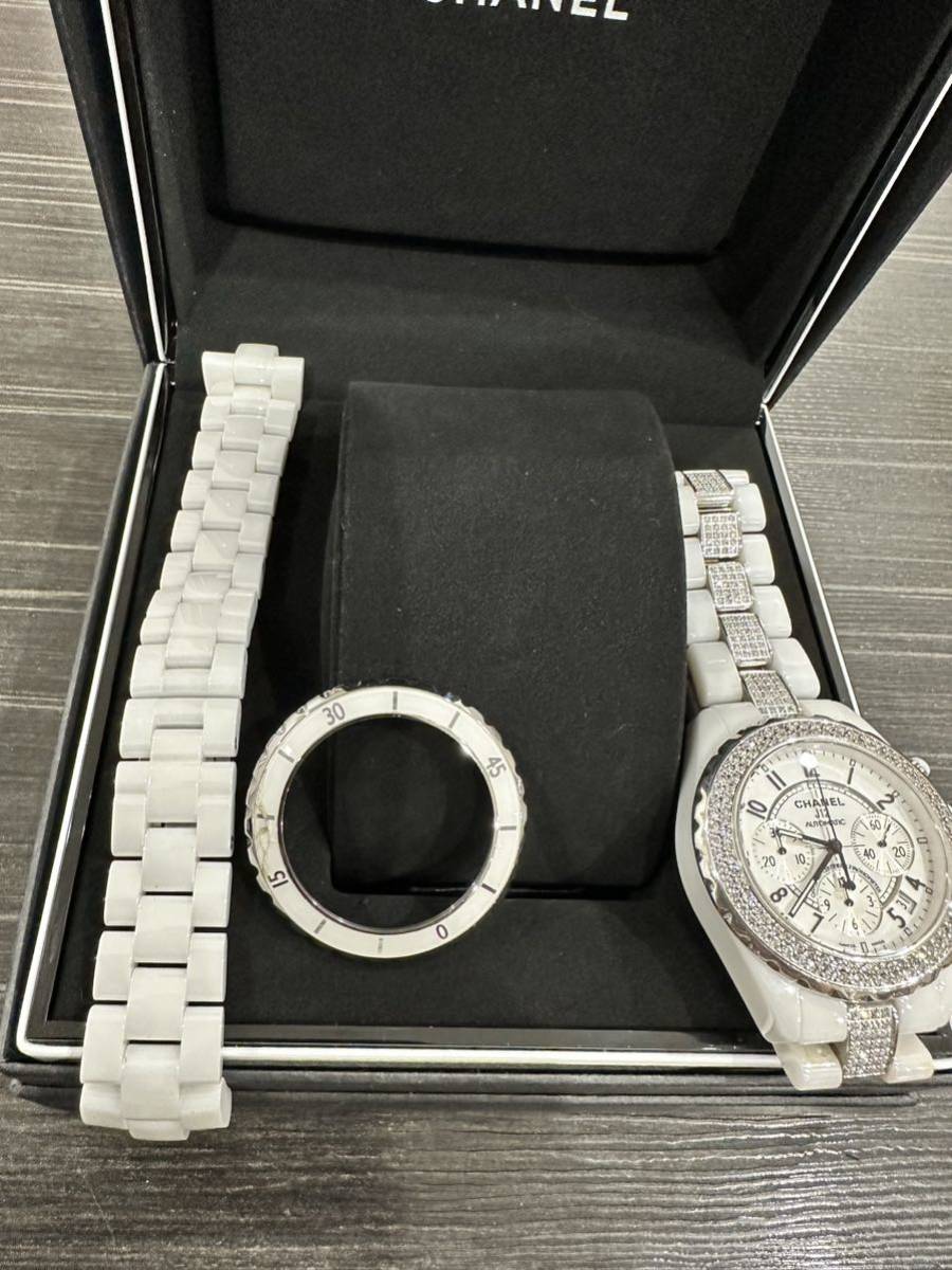 極美品 CHANEL J12 41ミリクロノ アフターベゼル ベルト 白 高級メンズ