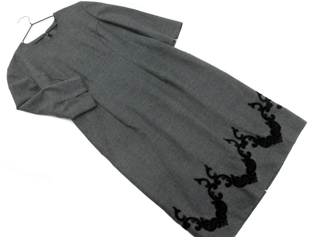 JUN ASHIDA ジュンアシダ 刺繍 Iライン ワンピース size11/グレー