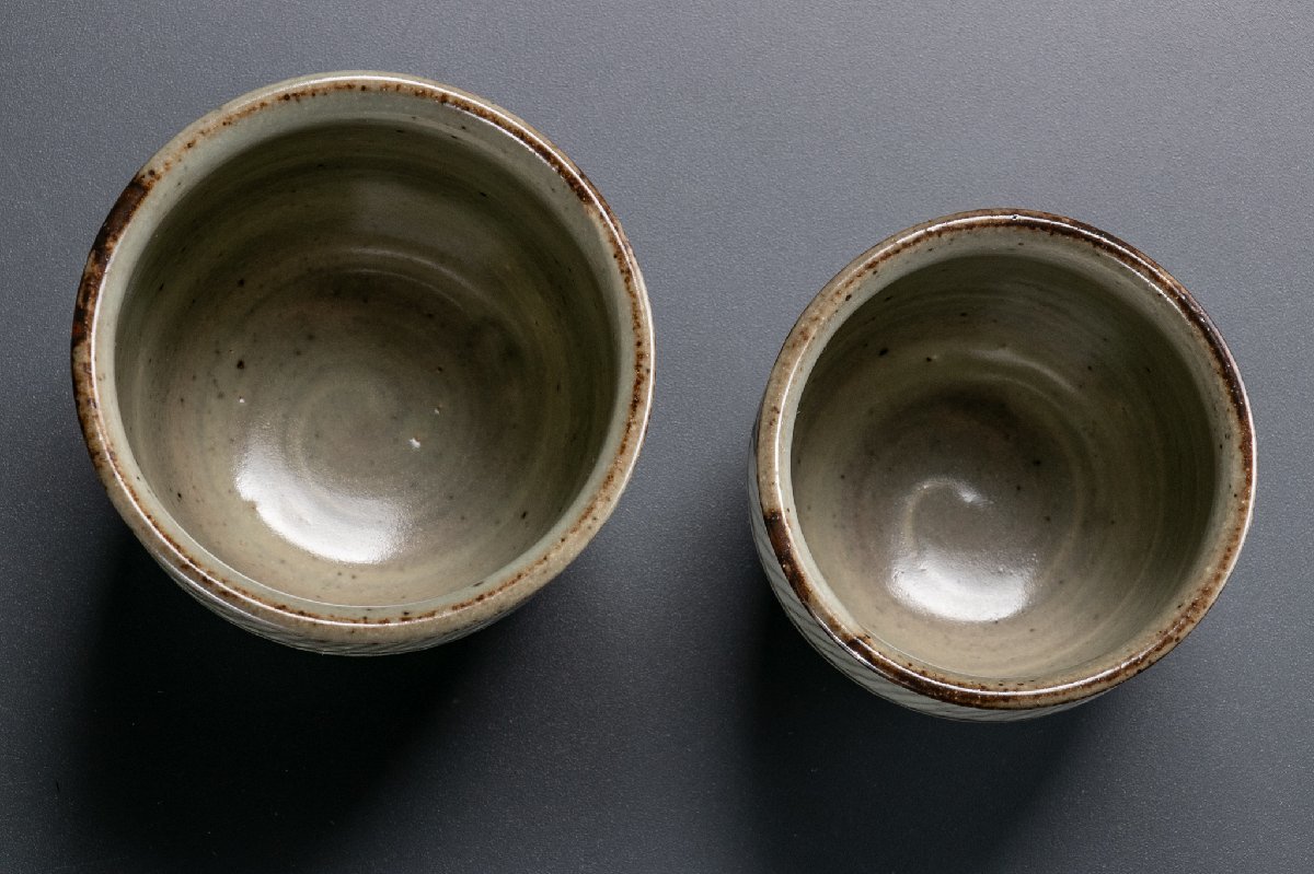 人間国宝】 島岡達三 象嵌夫婦湯呑 2客 D224 益子焼 作家物 民芸 土物