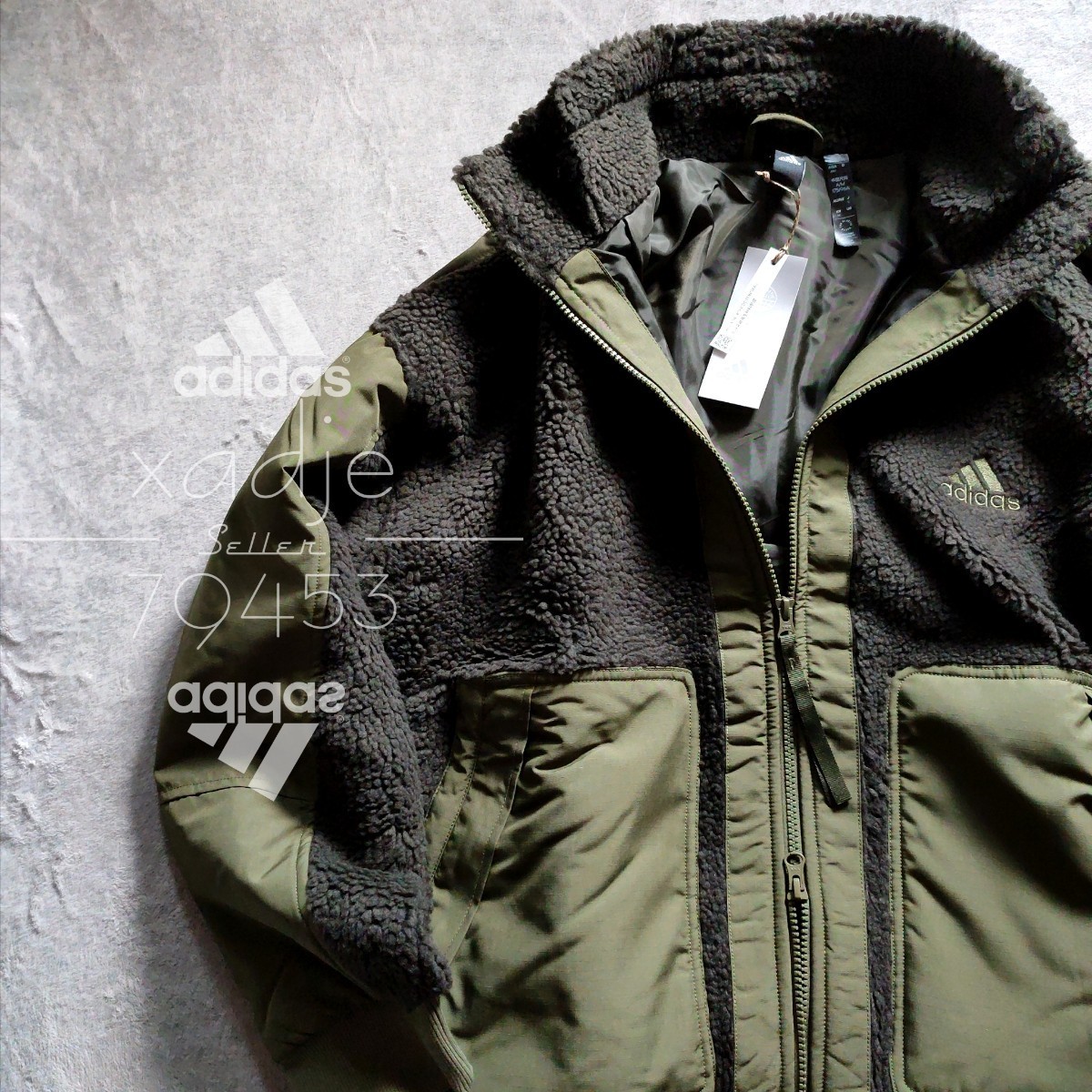 新品 正規品 adidas アディダス ボア ジャケット カーキ オリーブ ロゴ 