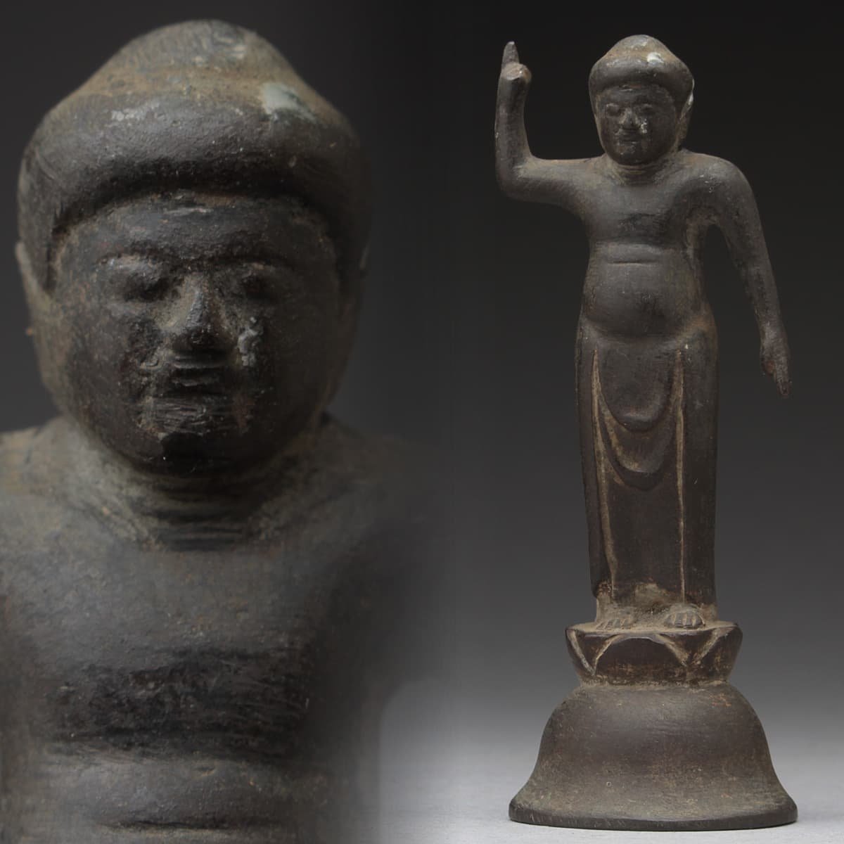 EN518 時代 古銅 誕生仏像・「天上天下唯我独尊 釈迦誕生仏像」 高10.7