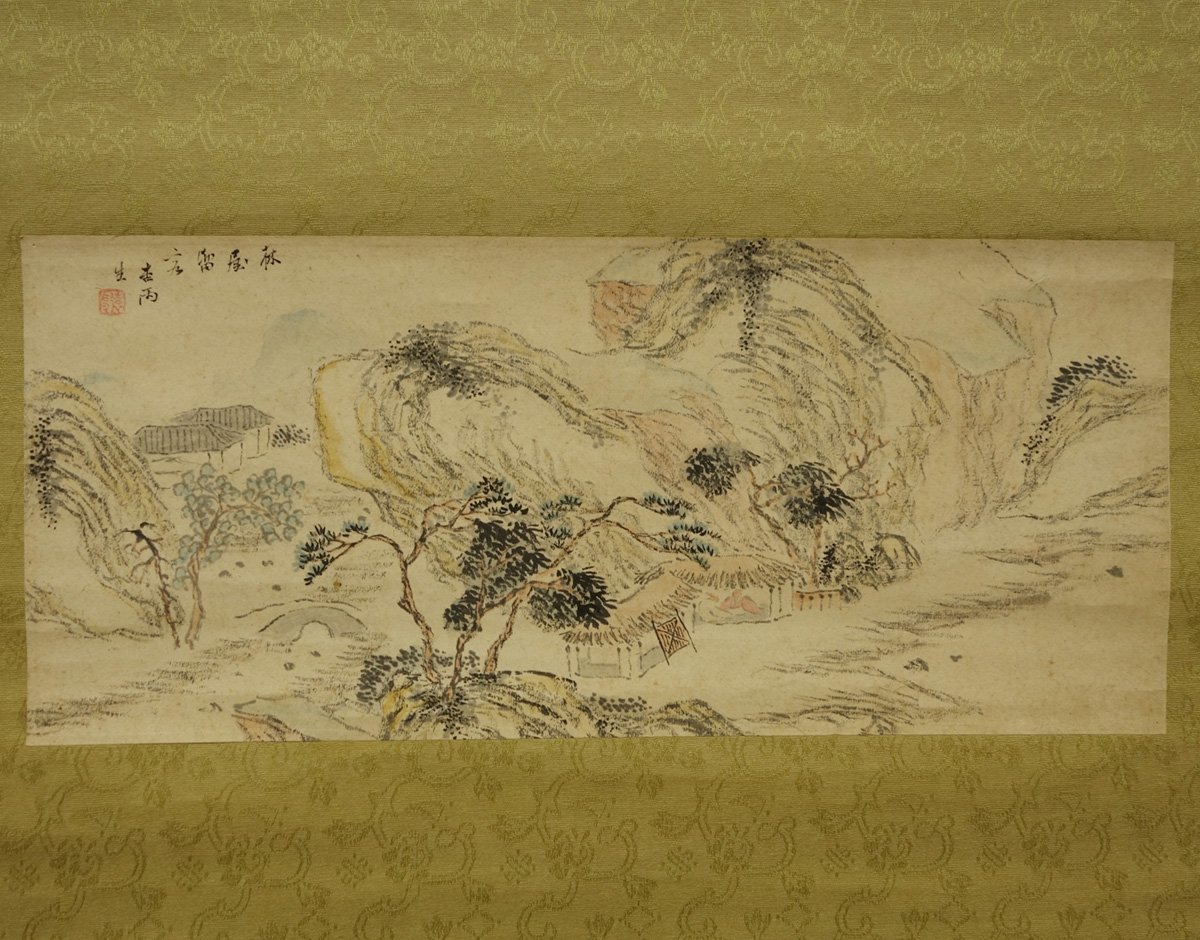 真作 喜聞 田能村竹田 漢詩文 帆足杏雨 山水画2種貼交 1幅 古筆 古文書