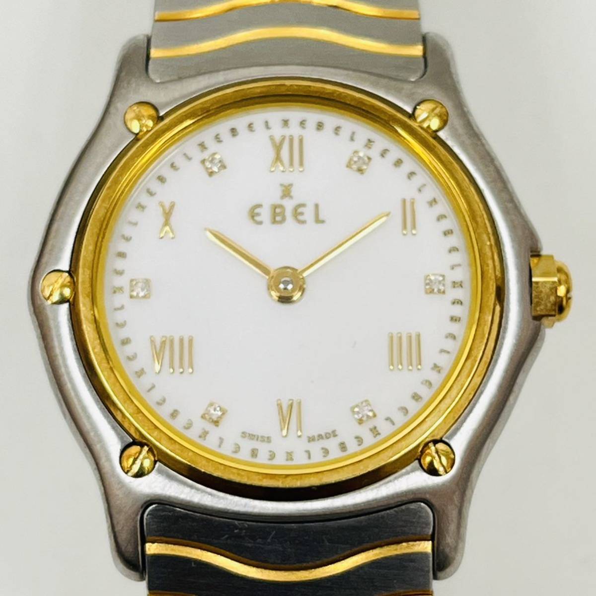 EBEL エベル QZ 1090121 クラシックウェーブ スイス製 白文字盤 石付 レディース 腕時計 中古現状品　動作未確認