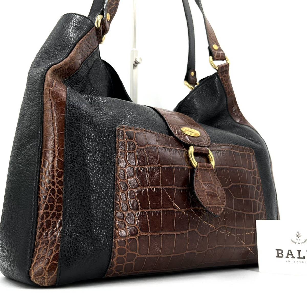 1円【 最高級 】BALLY バリー オールレザー クロコ型押し トートバッグ 