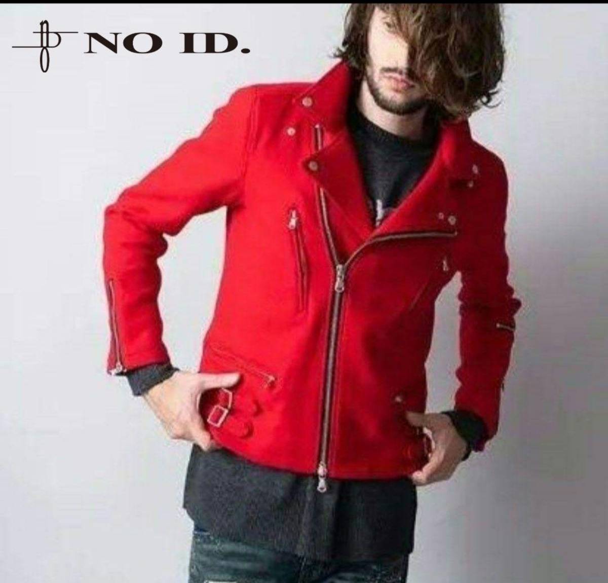 NO ID .BLACK ノーアイディーウールライトニングライダースジャケット 赤　レッド