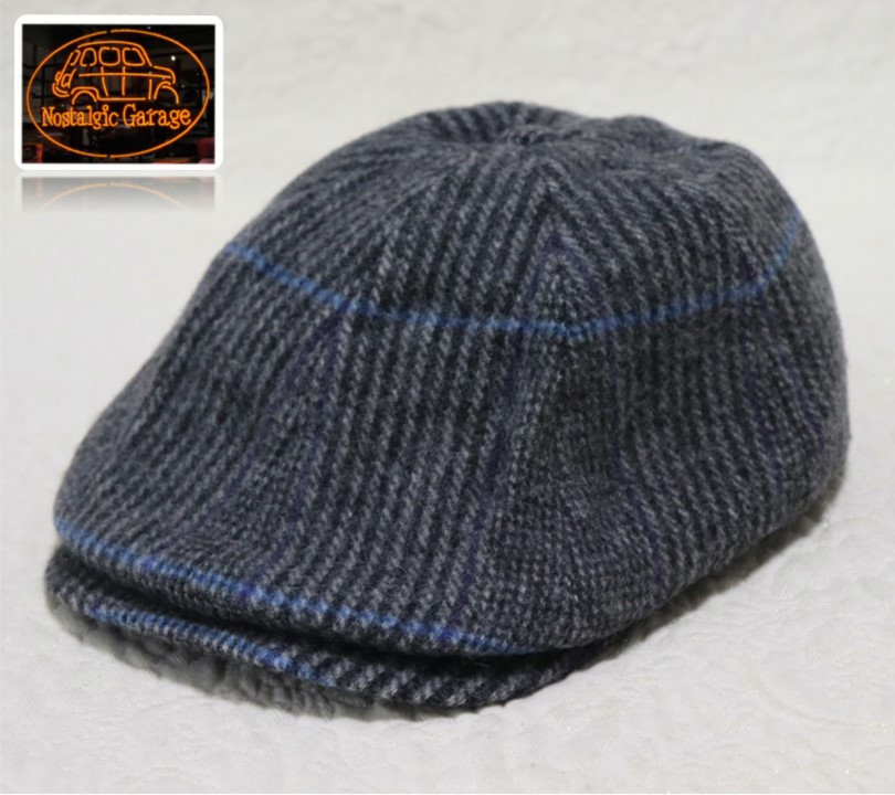 新品タグ付き【ノスタルジックガレージ】マフラー使いのふんわりハンチング帽子 F(58-59.5) v3878