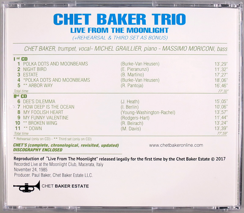 2CD) Chet Baker Trio 『Live From The Moonlight』 国内盤仕様 2CD) Chet Baker Trio 『Live From The Moonlight』 国内盤仕様