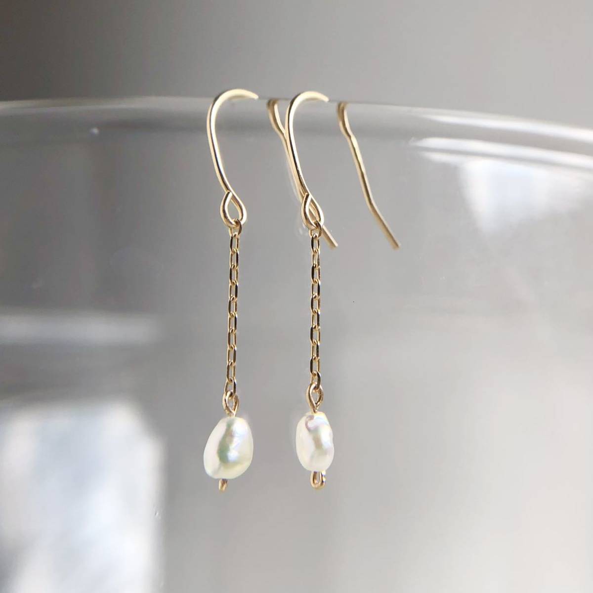 K18国産ケシパールピアス あこや真珠 18金 シンプルベーシック 芥子 
