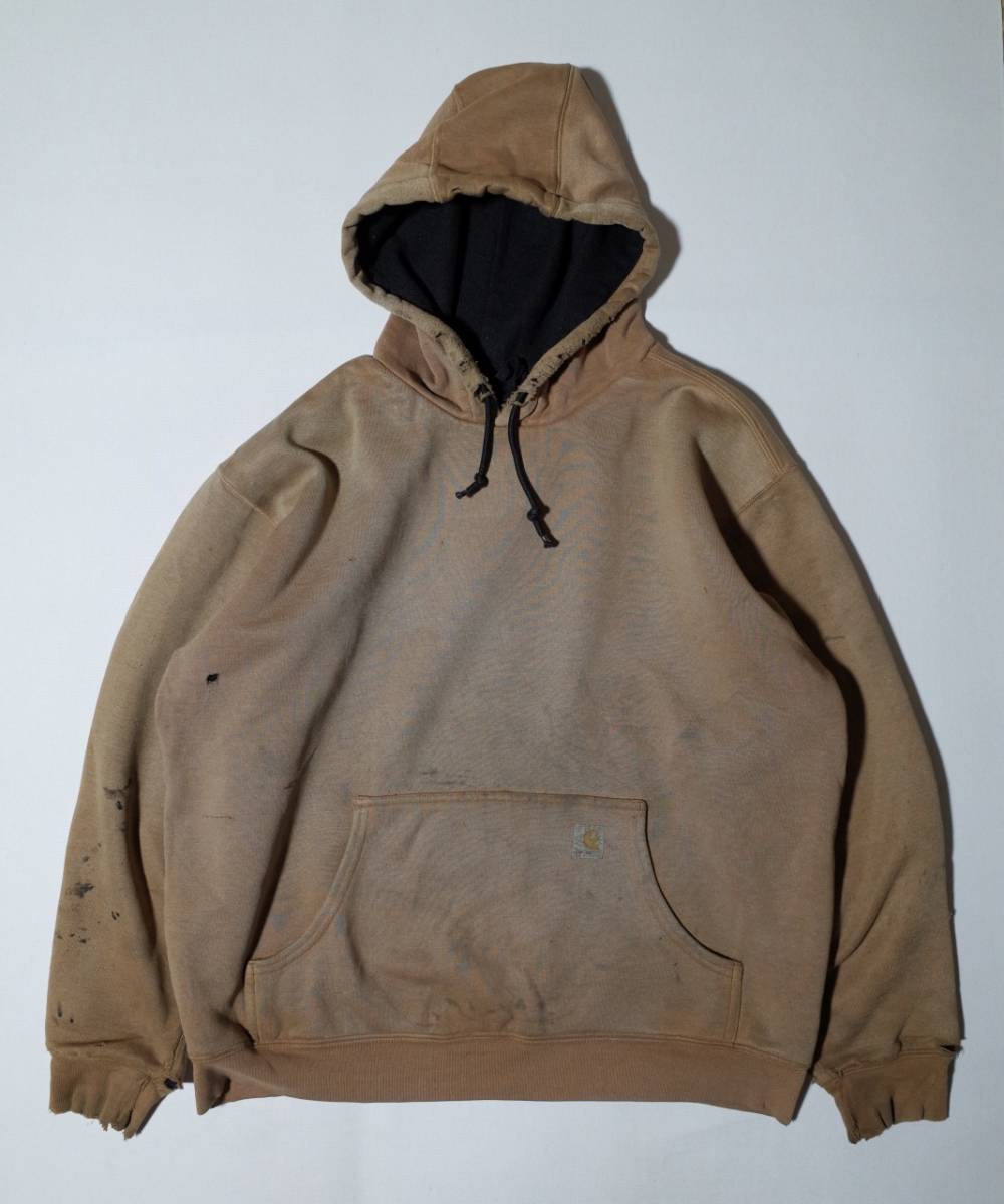 ■ Carhartt カーハート　プルオーバー フーディー スウェット パーカー　L ライトブラウン カーキ系　BORO ボロ　ワーク アメカジ 古着 ■