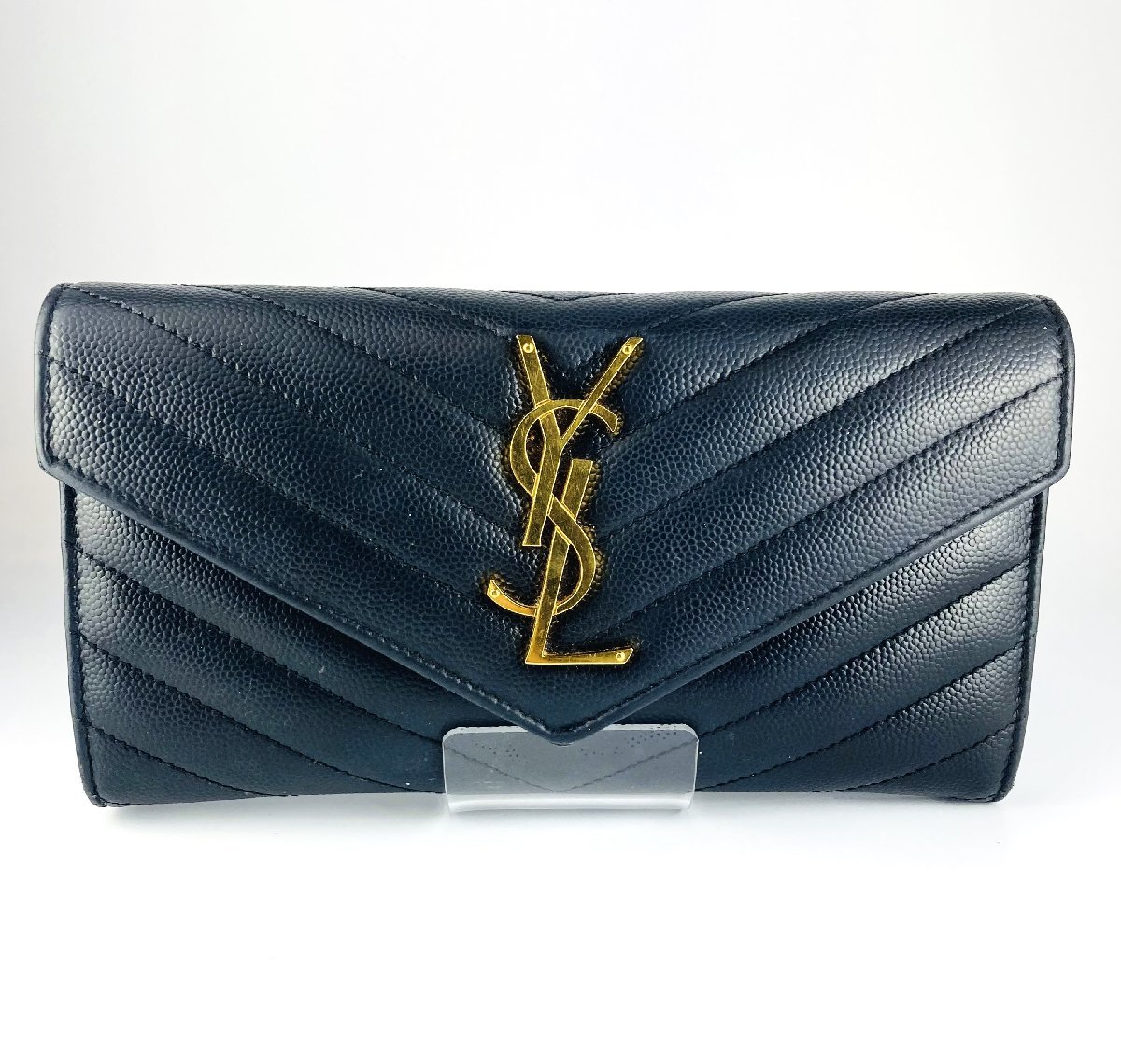 【77】 YVES SAINT LAURENT イヴ サンローラン 長財布 ブラック ブランド 黒ロゴ ラージフラップ 372264 レザー 人気