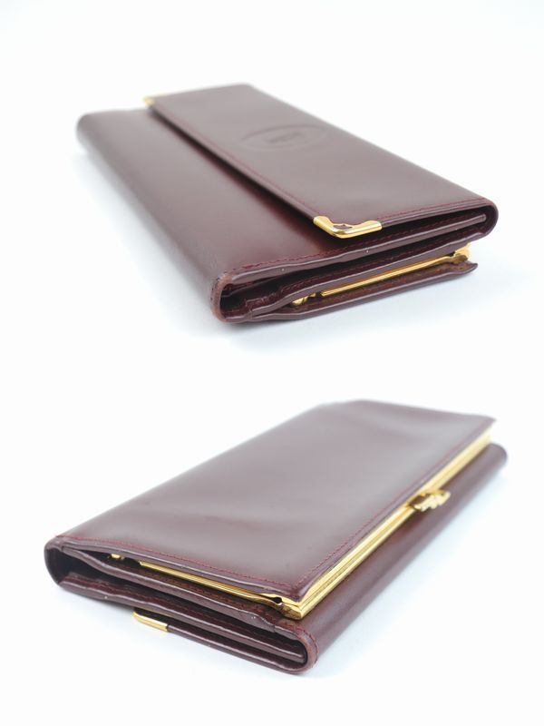 ○Cartier/カルティエ○マスト○本革○ボルドー○三つ折り 長財布