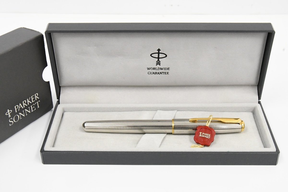 PARKER パーカー SONNET ソネット FRANCE III 18K 750 M SILVER PLATED 万年筆 箱 ケース付き ...