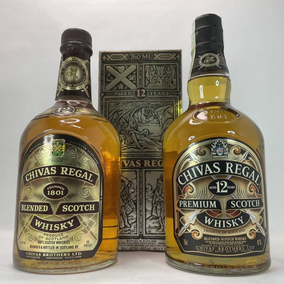 【KKB1813YK】２本セット 未開栓 CHIVAS REGAL シーバスリーガル 12年 1801 スコッチ ウィスキー 760ml/750ml 40% お酒 洋酒 ウイスキー