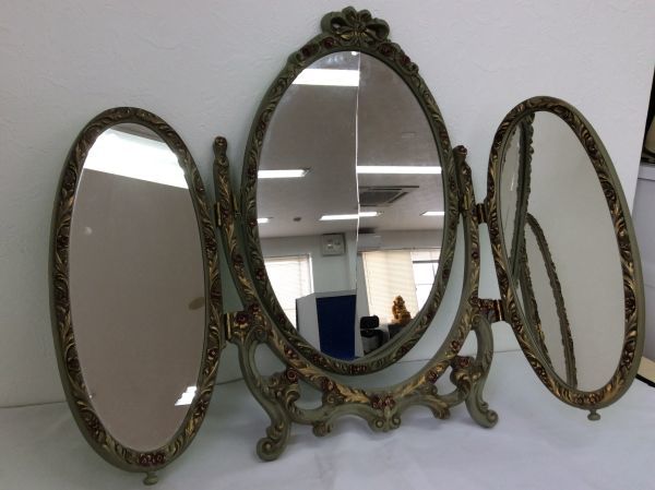 イタリア製 アンティーク 三面鏡 姿見 幅74cm～ 高さ55cm 洋風 家具 