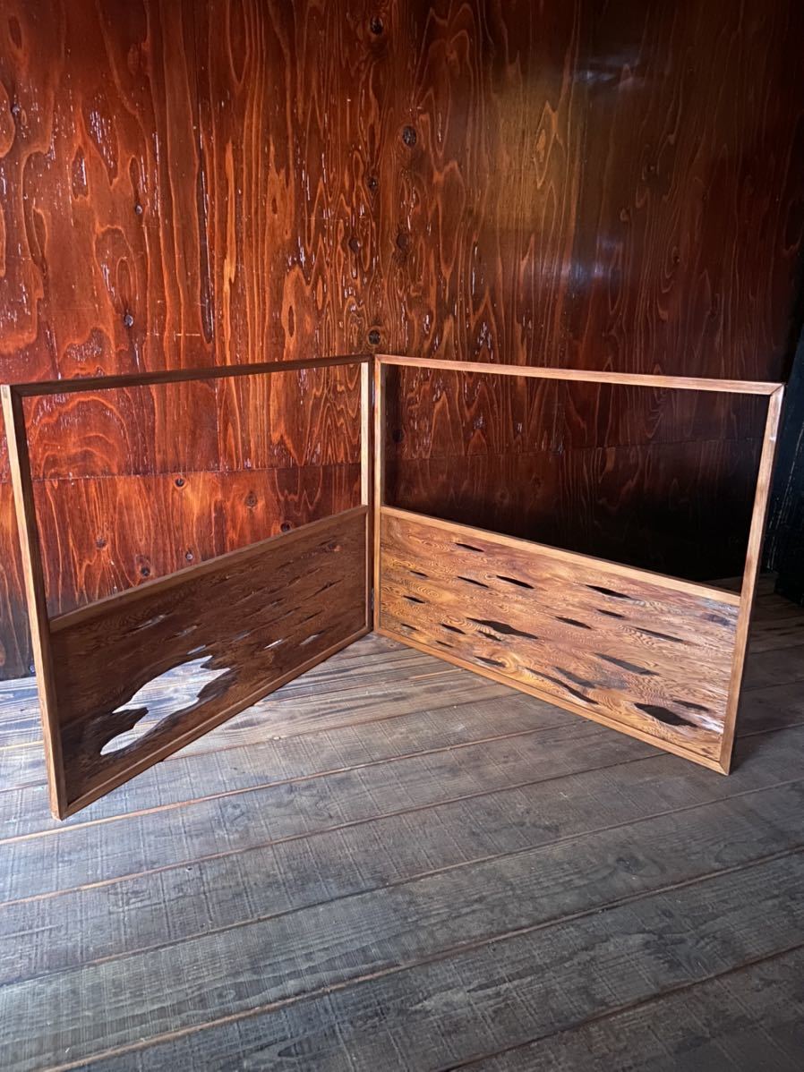 a477)茶道具 屋久杉風炉先屏風 茶道具 杉縁 京 奥村 a477)茶道具 屋久杉