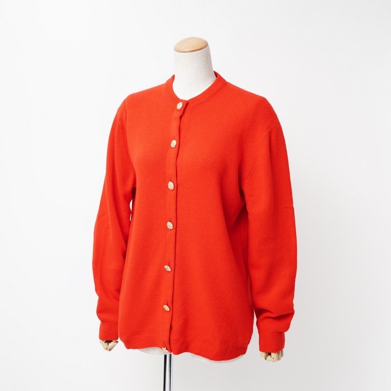 GO6641▲スコットランド製*Westaway&Westaway*ヴィンテージ*カシミヤ100％*金ボタン*クルーネック*ニットカーディガン*レッド