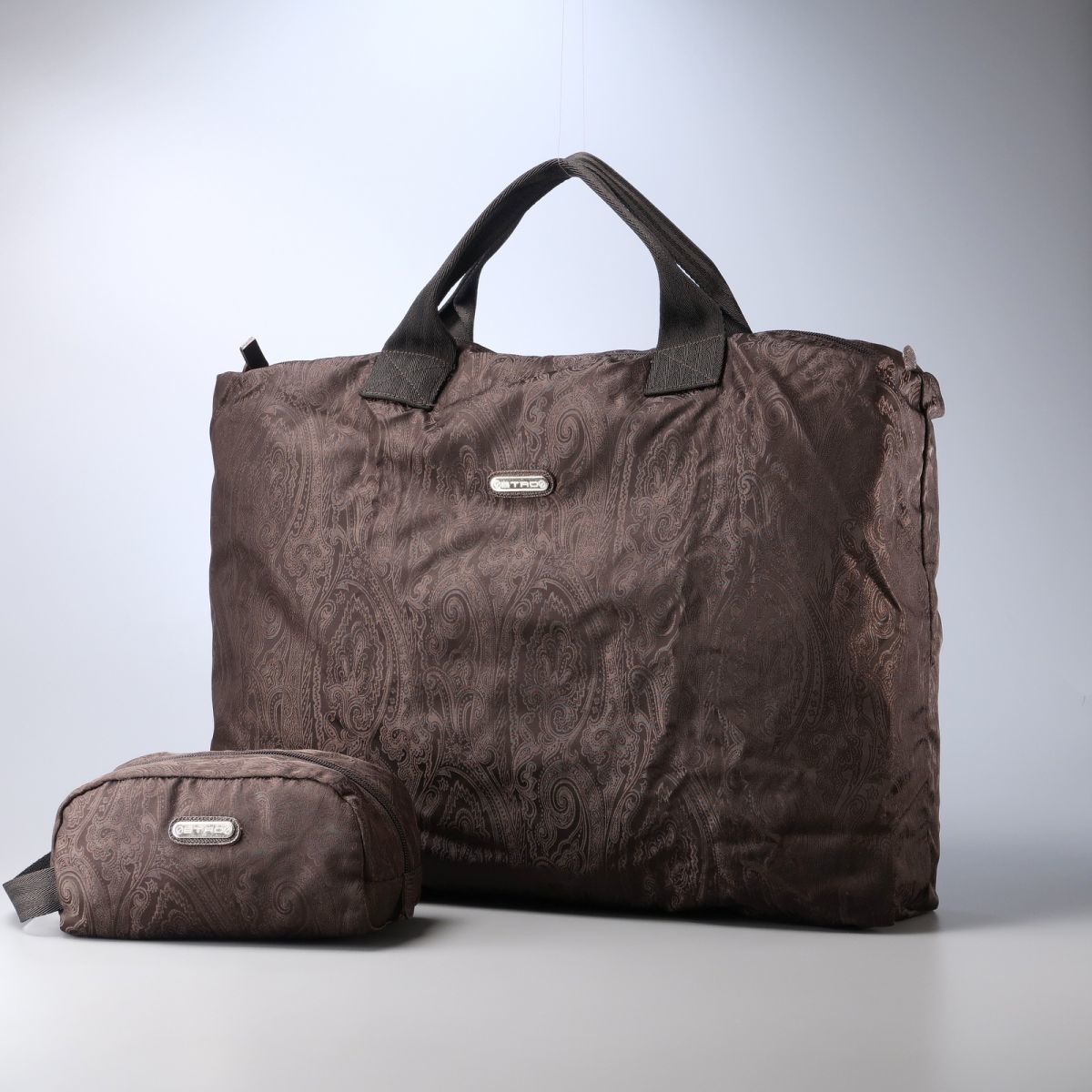 MF6592△*ETRO/エトロ*ナイロンジャガード*ペイズリー柄*大容量*収納可*ポーチ付き トートバッグ*ハンドバッグ*手提げ鞄*ダークブラウン