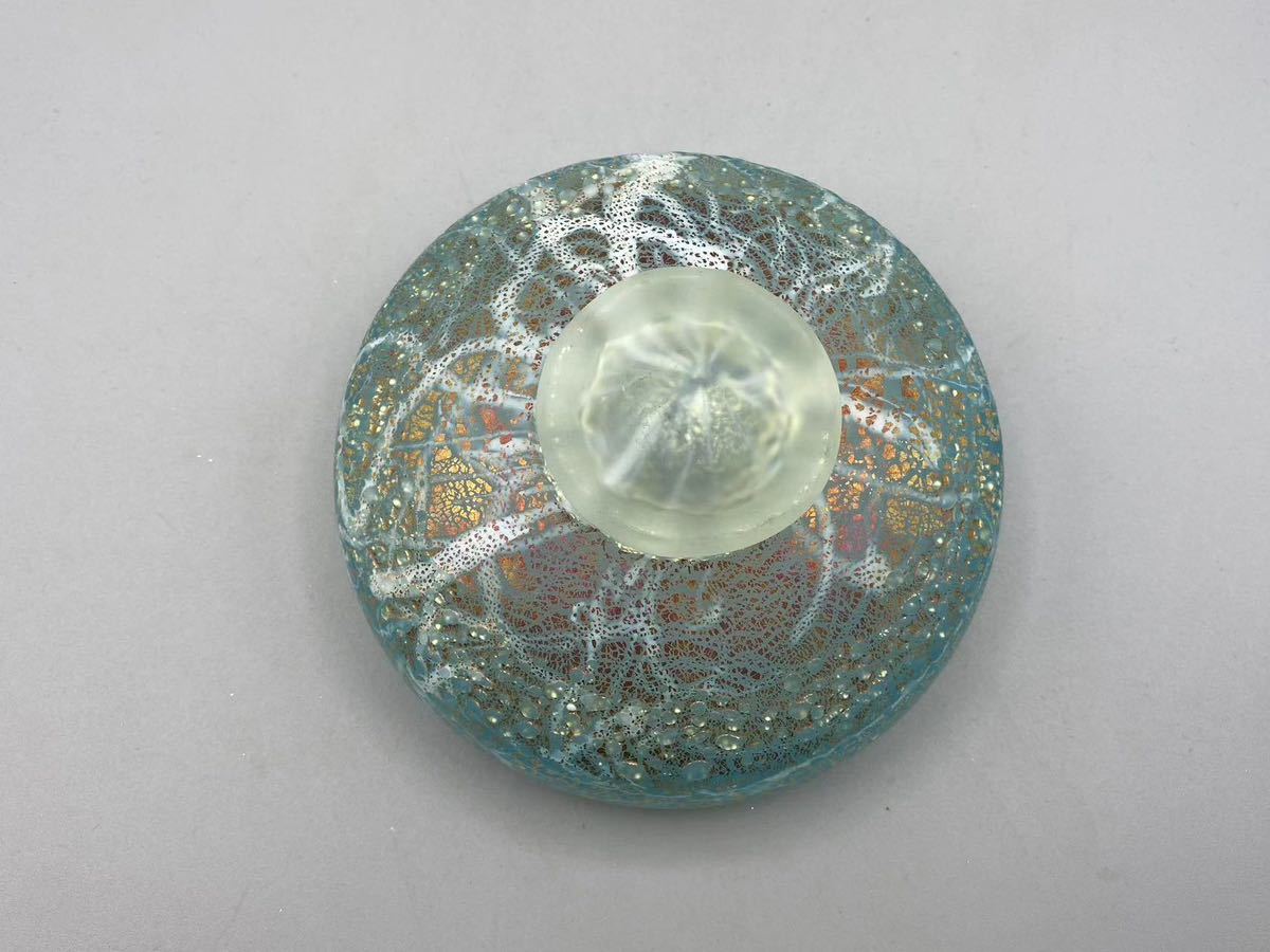 A0356A2 石井康治作 硝子水指 硝子茶碗 手吹き硝子 塗蓋付 茶道具