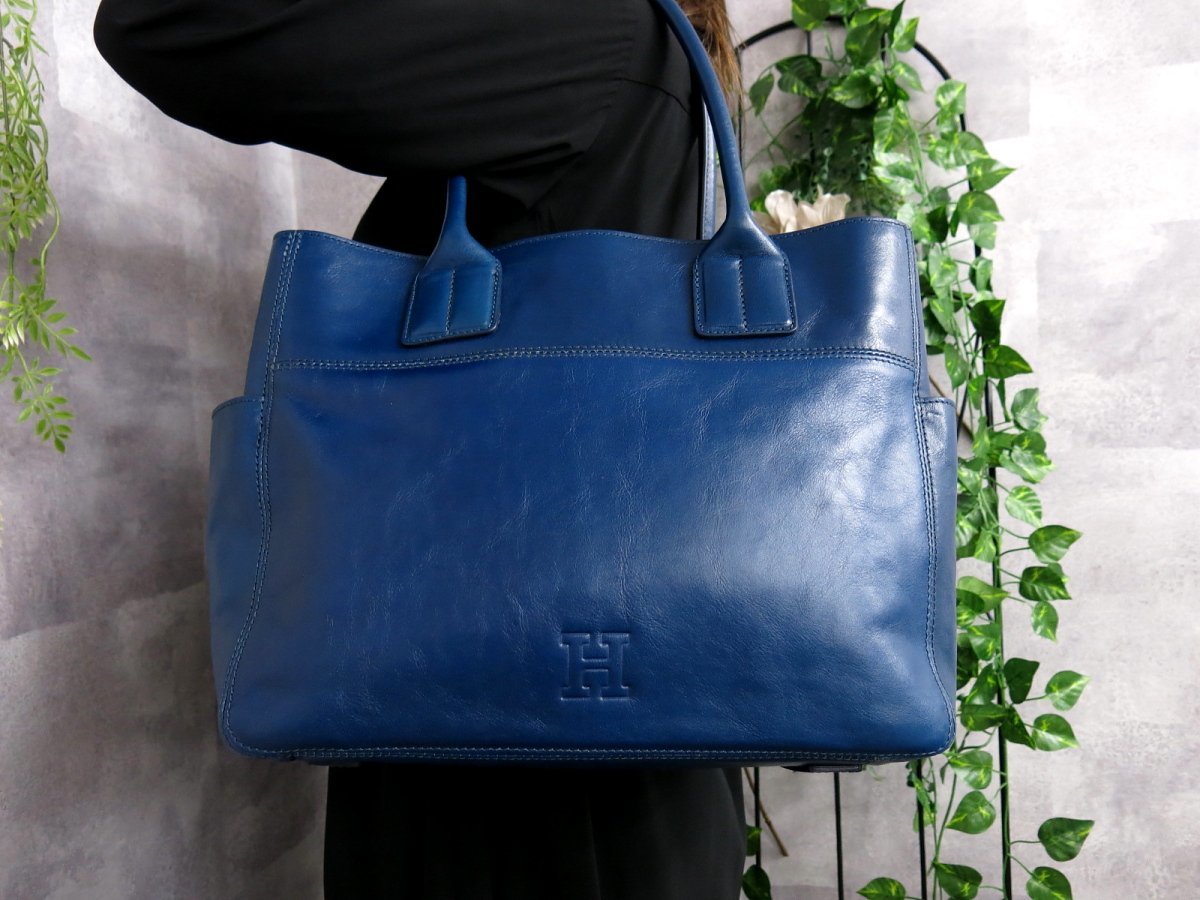 極美品HIROFU ハンドバッグ シボ革 Hロゴ レザー 革 ショルダー 美品 