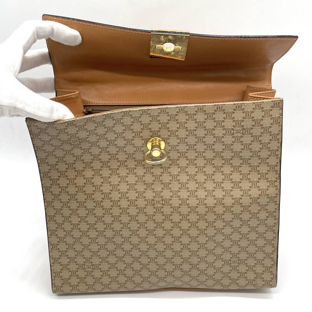 1円 極美品 CELINE セリーヌ マカダム柄 ガンチーニ ケリー型 トップ 