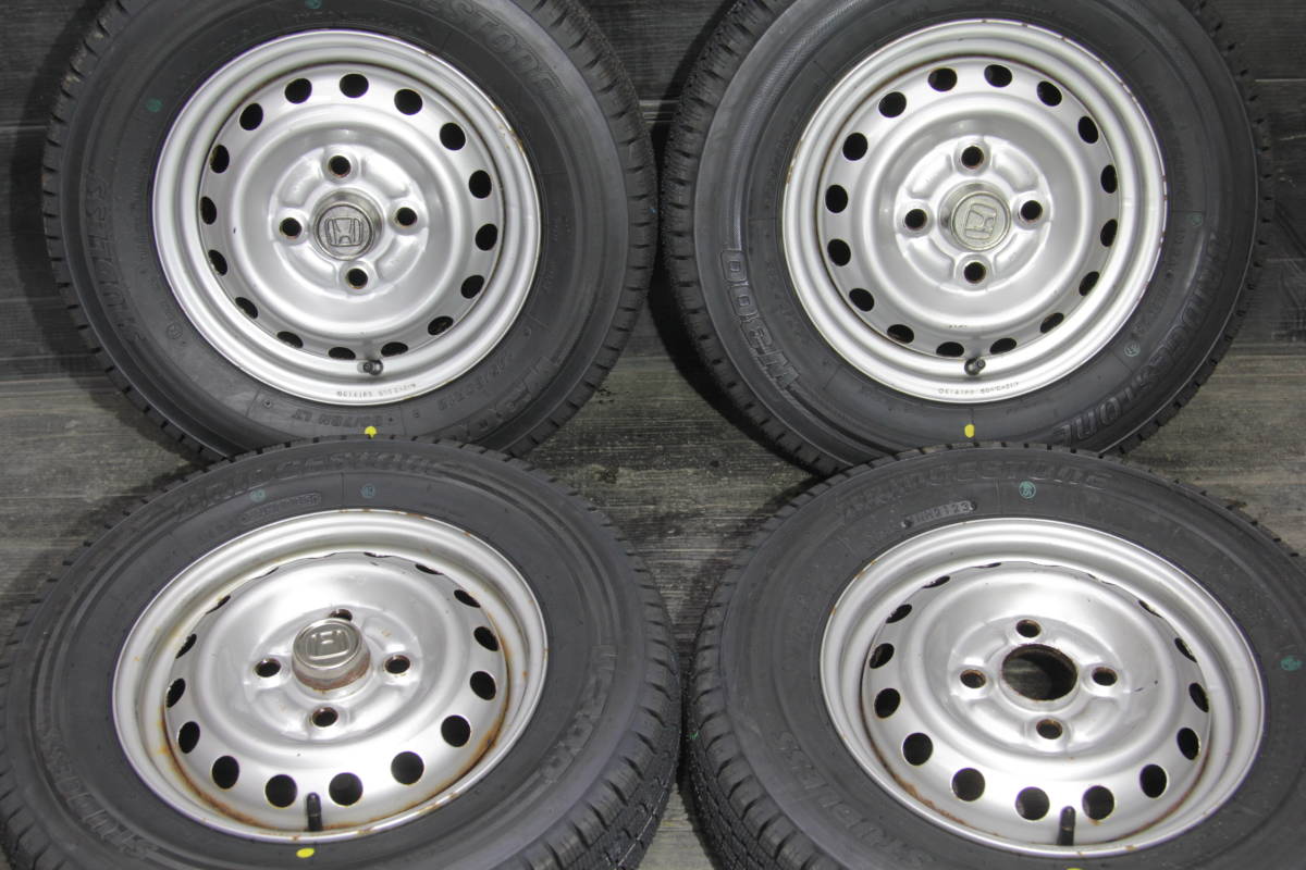 D/条件付送料無料 23年 ブリヂストン 冬 新品タイヤ 145/80R12 80/78N LT 12×3.50B 4H PCD100 ホンダ純正ホイール 4本セット 145R12 6PR