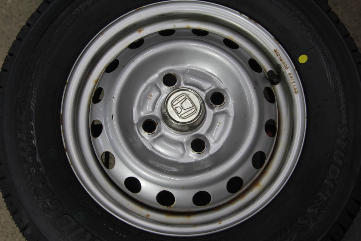 D/条件付送料無料 23年 ブリヂストン 冬 新品タイヤ 145/80R12 80/78N LT 12×3.50B 4H PCD100 ホンダ純正ホイール 4本セット 145R12 6PR