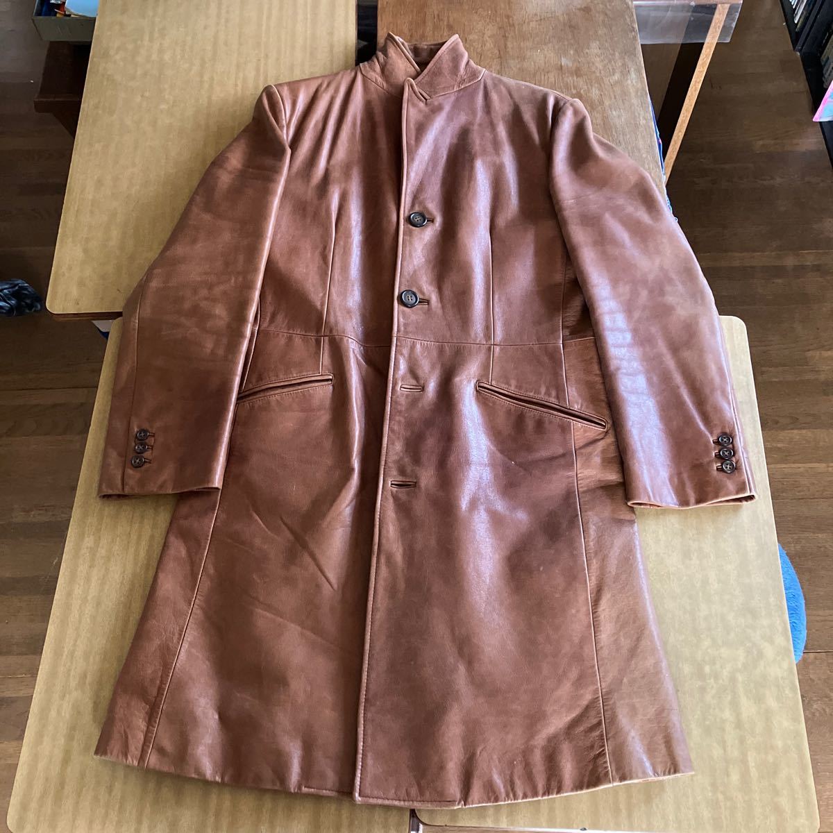 ブラウン ロングコート 皮　サイズＭ