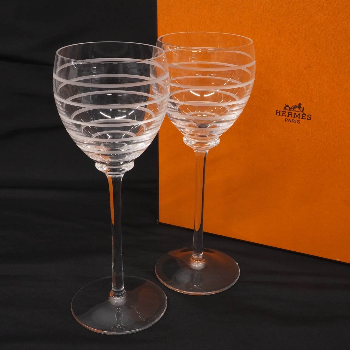 美品】 エルメス ペア ワイングラス ファンファーレ クリスタルガラス 