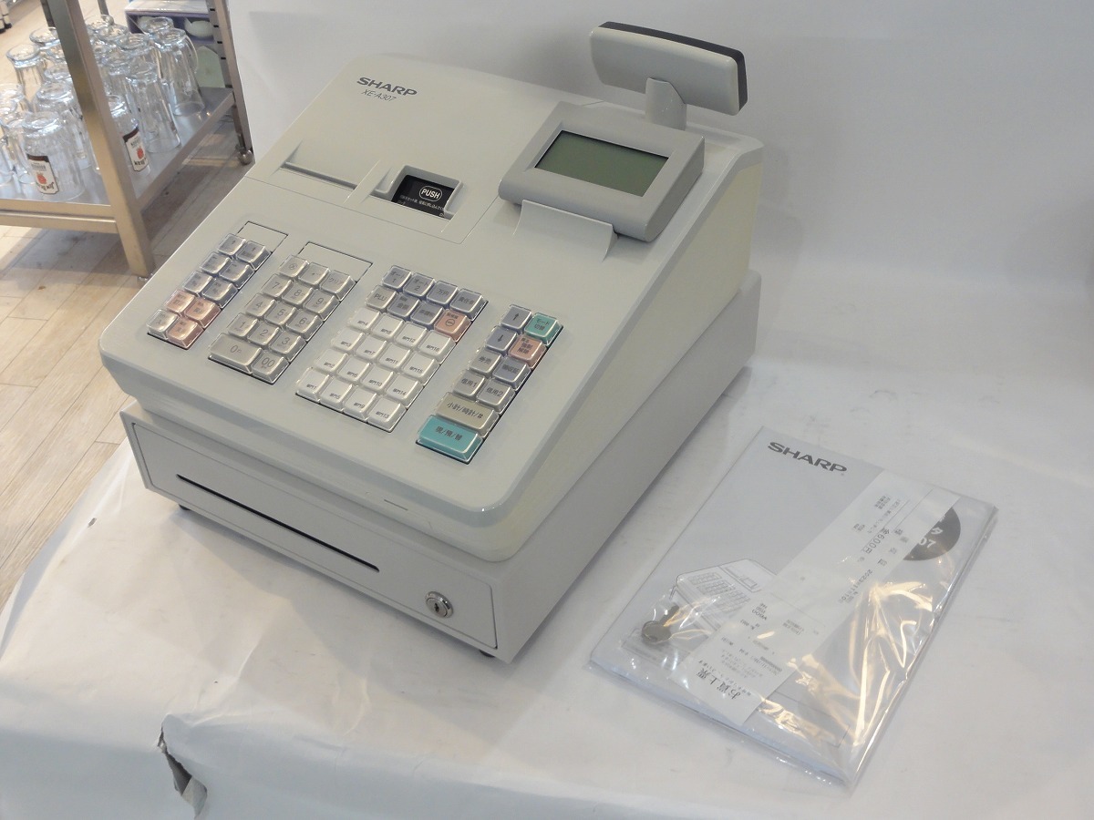 TTOWN☆ ⑦リサイクル品 SHARP 電子レジスタ XE-A307-W 説明書 鍵付