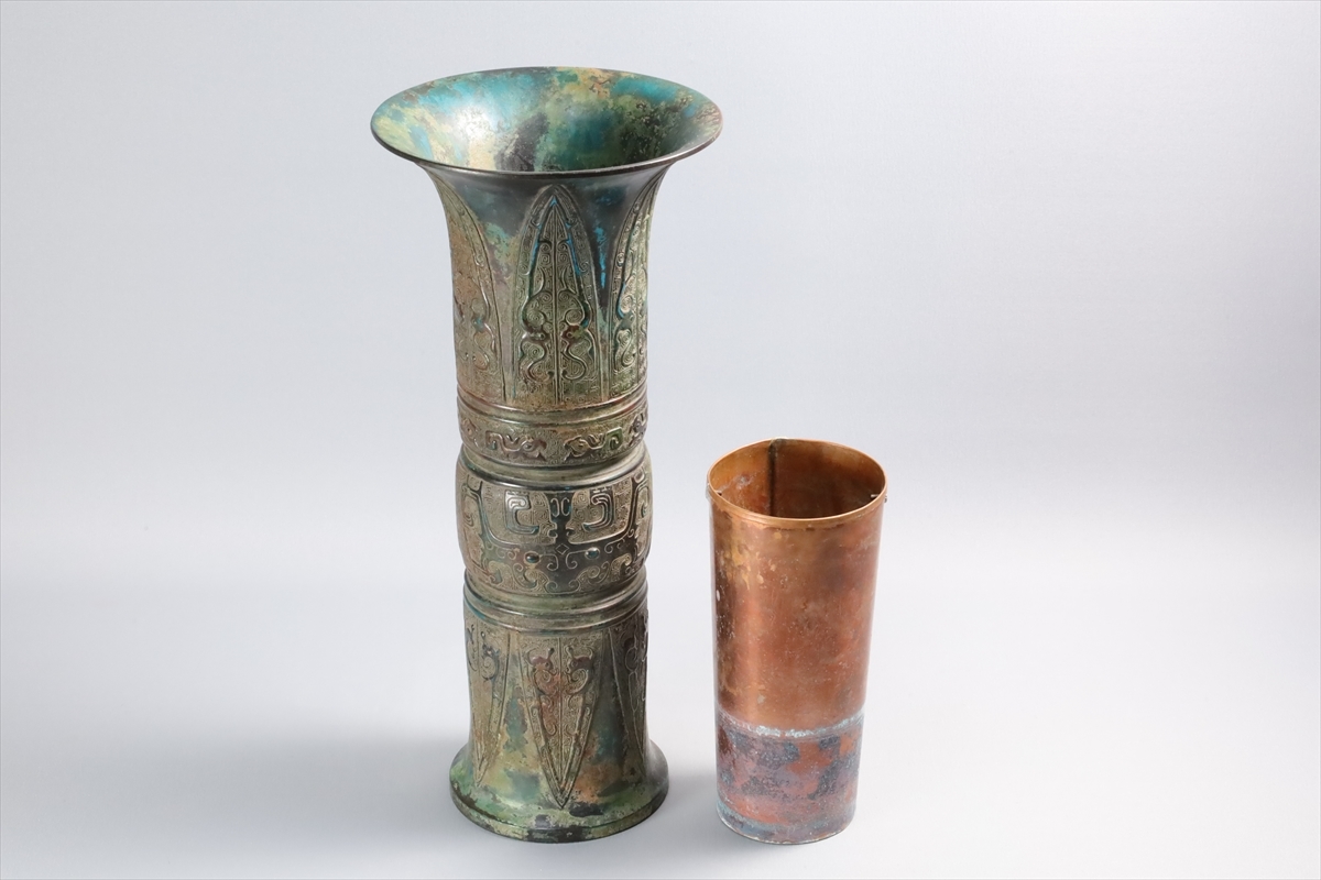 古銅 饕餮文 尊式 花瓶 中国 唐物