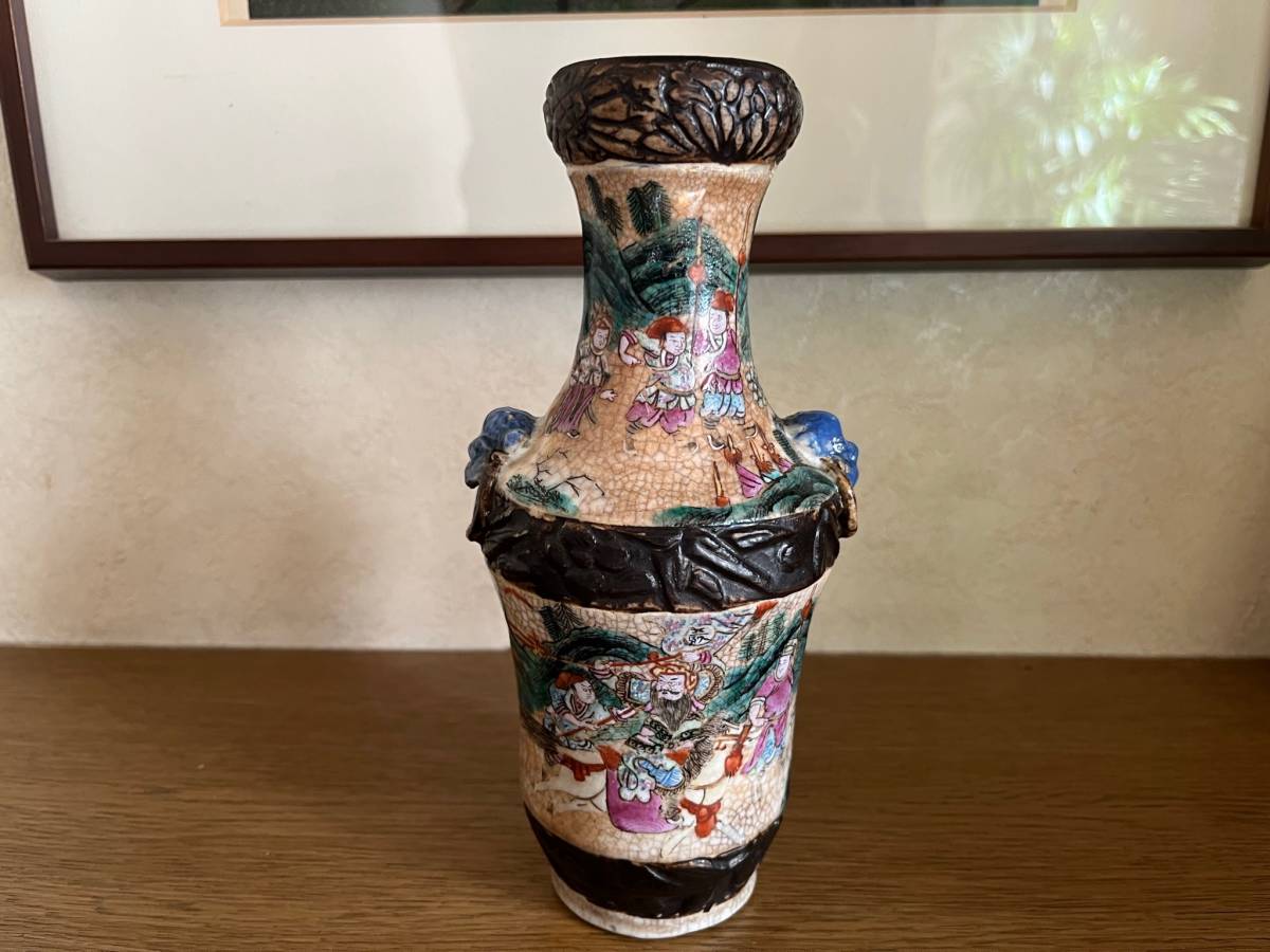 中国美術 人物故事紋 獣耳瓶 花瓶 戦図 貴重 入手困難 検索中国