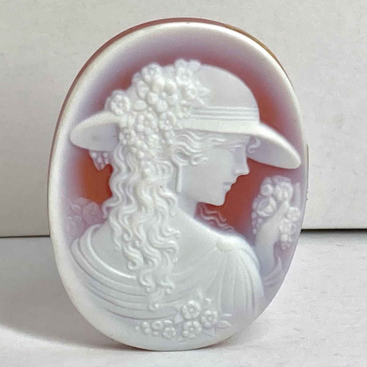 Schmidt(シュミット)作!!●ストーンカメオ7.6g● n 38ct 40.1×30.1mm 貴婦人 CAMEO 花 アンティーク stone 繊細 ルース 宝石 