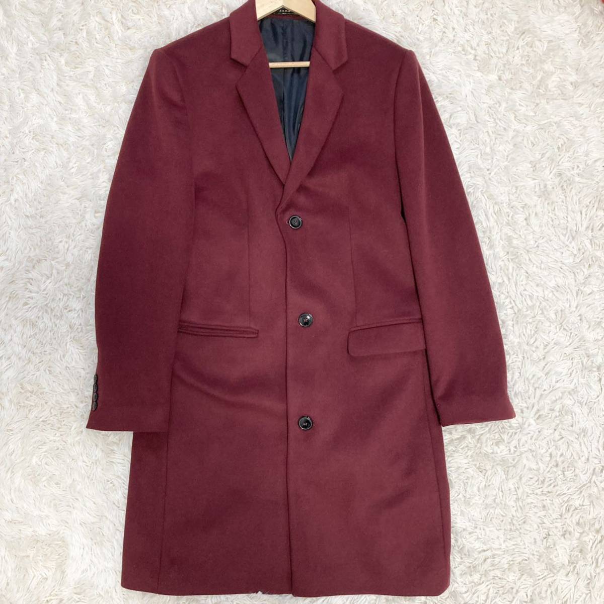 魅力のワインレッドカラー ZARA ザラ チェスターコート ロング丈 希少L