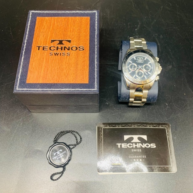 テクノス TECHNOS 腕時計 TGM615 クォーツ 黒文字盤 クロノグラフ