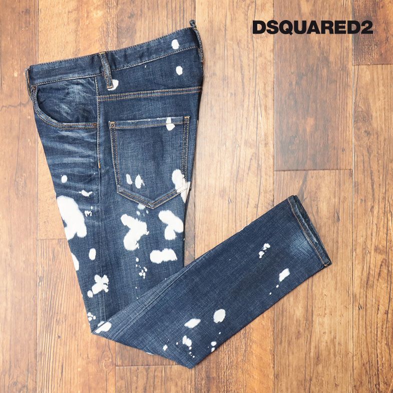 1円/DSQUARED2/46サイズ/美脚デニムパンツ S74LB0964 SEXY TWIST JEAN ストレッチ ペイント加工 立体裁断 Italy製 新品/青/ブルー/hb669/