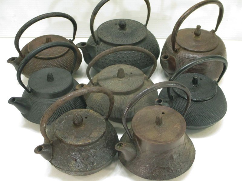 4282 小鉄瓶 8点 まとめて/豆鉄瓶 銘有 南部鉄器 岩鋳 盛栄堂 霰 楼閣